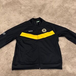 Reebok Men's Black Jacket with Yellow Stripe